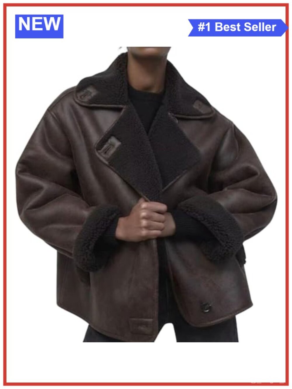 Oversized Faux Suede Jacket Sherpa Lined Moto Biker Winter Coat